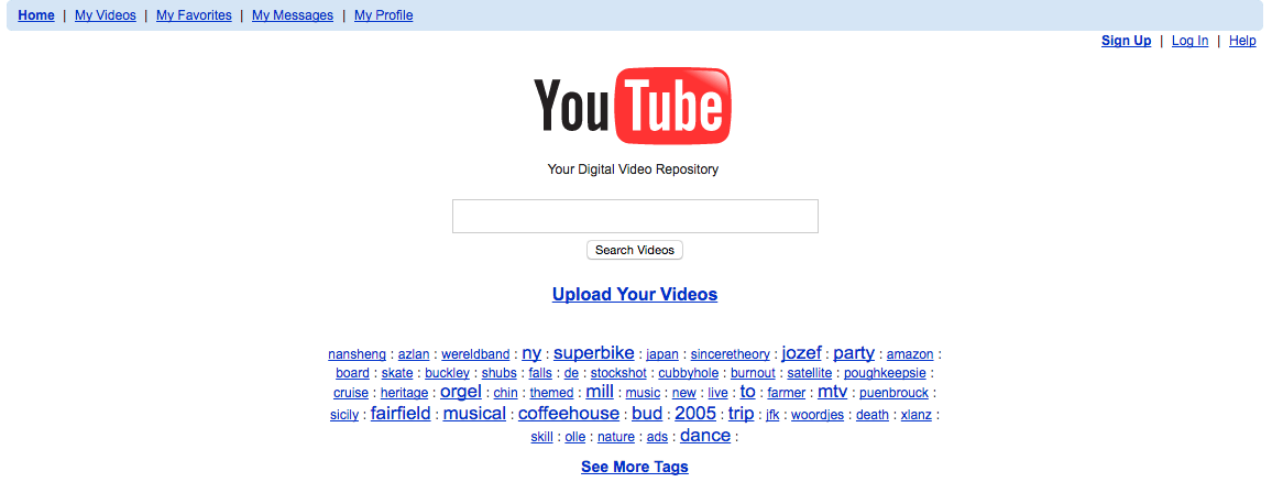 Youtube homepage in 2005
