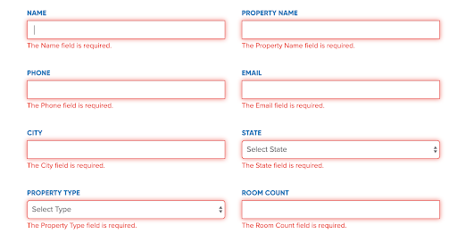 example of an error message on a form
