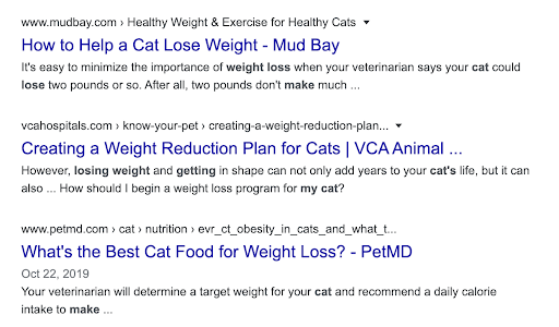 SERP for cat weight loss