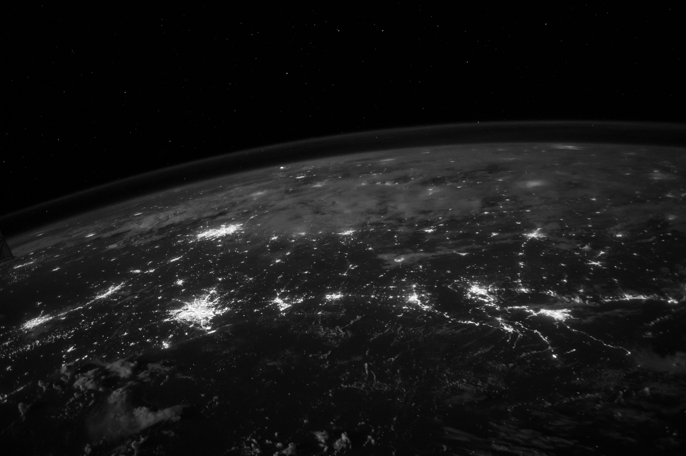 th earth form space with lights of cities