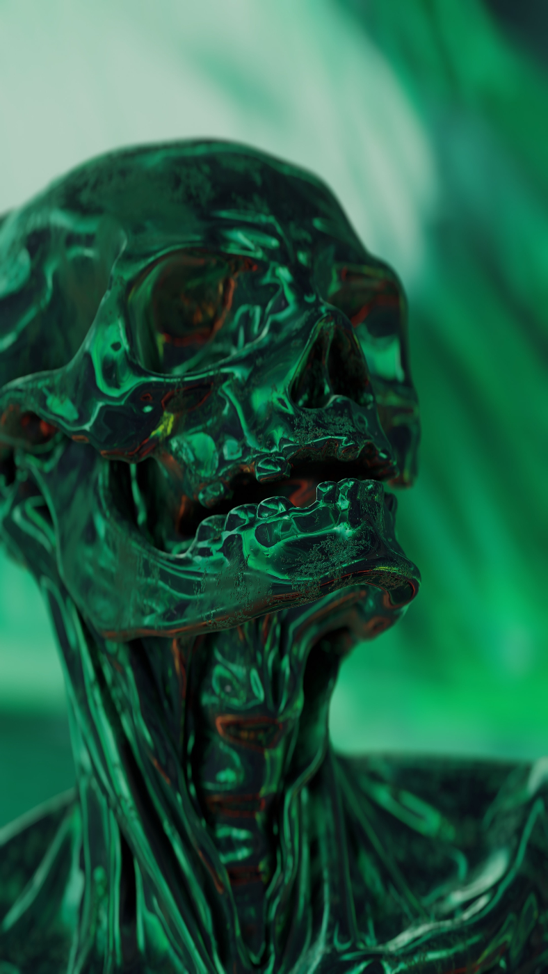 A computer generated skull in green