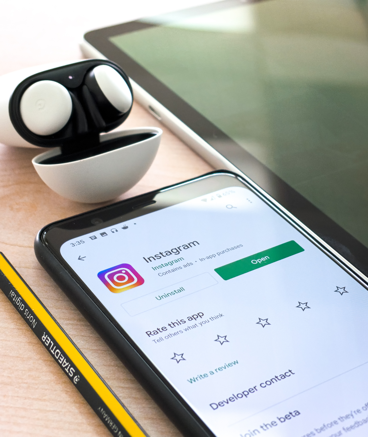 A smartphone with the Instagram app visible