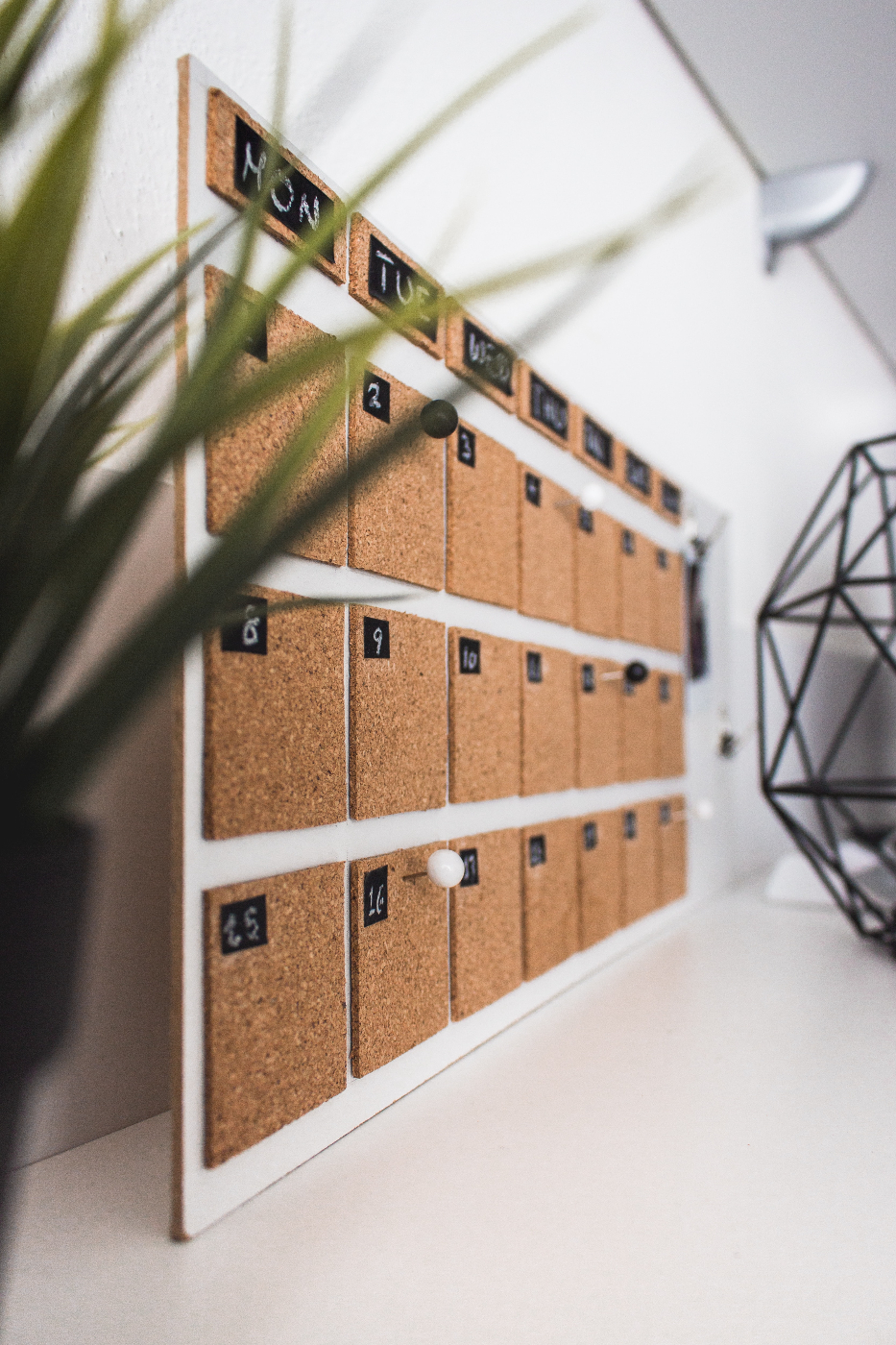 A cork board calendar