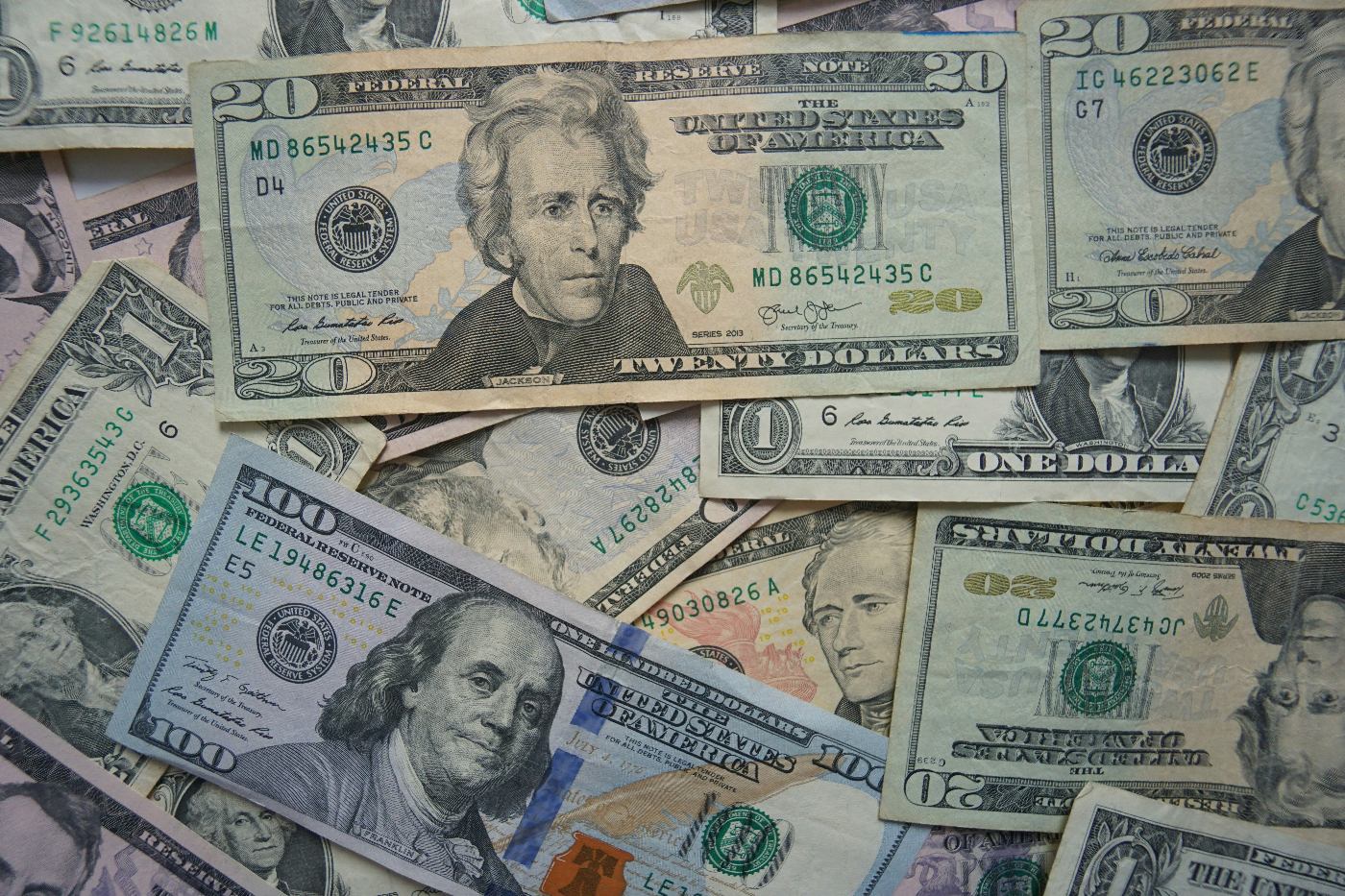 A pile of US currency