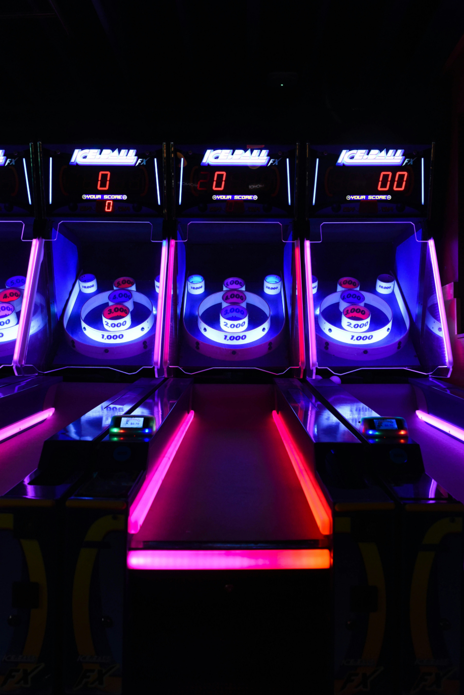 Neon lit skiball arcade games