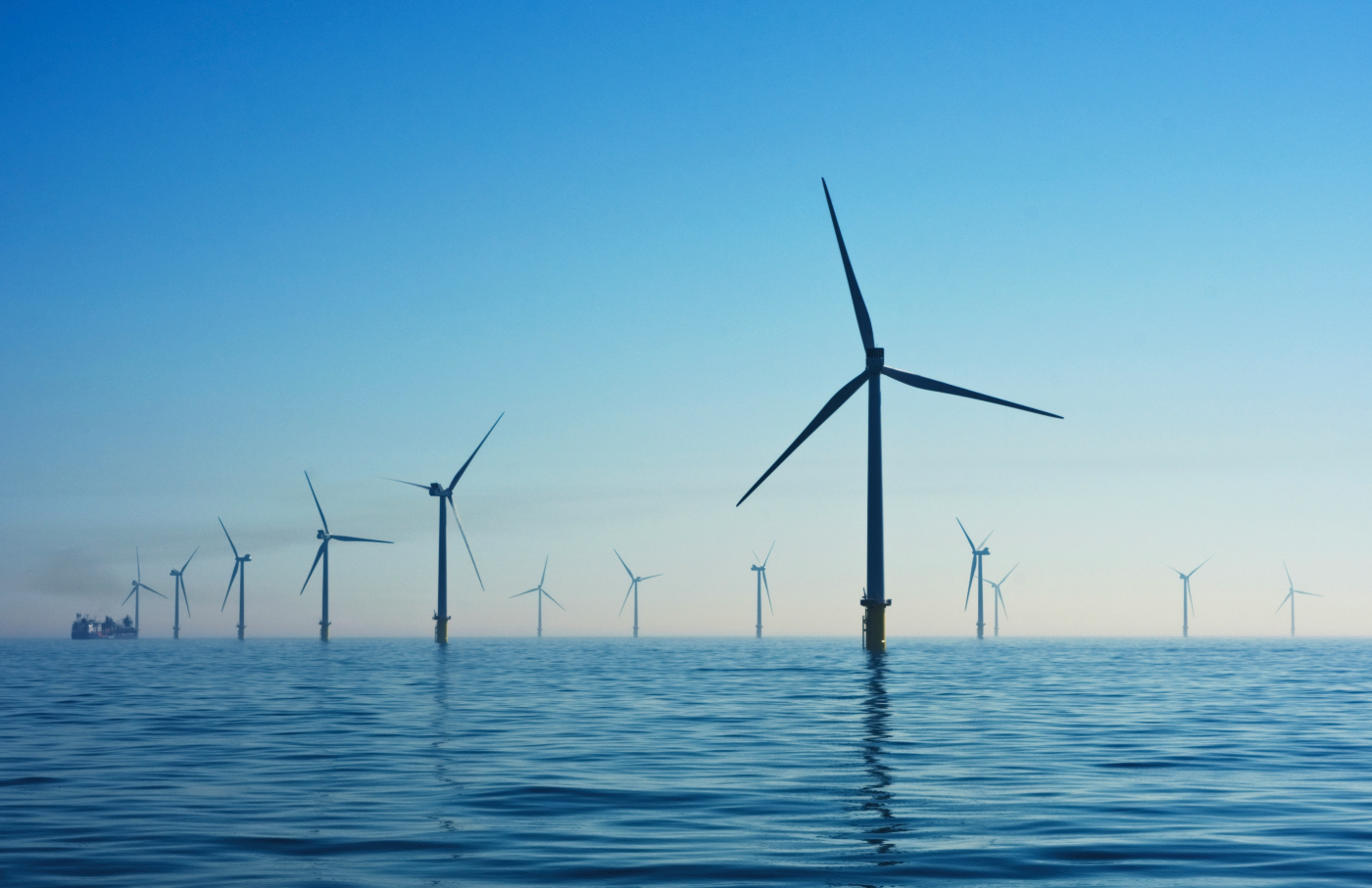 A wind farm in the ocean