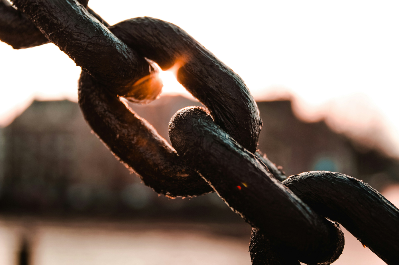 Large black links of a ship's chain