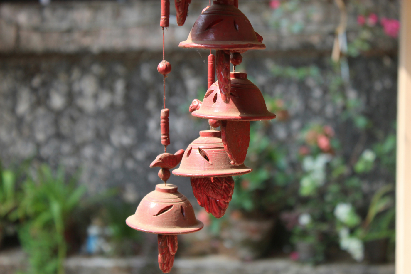 Red hanging bells in a garden