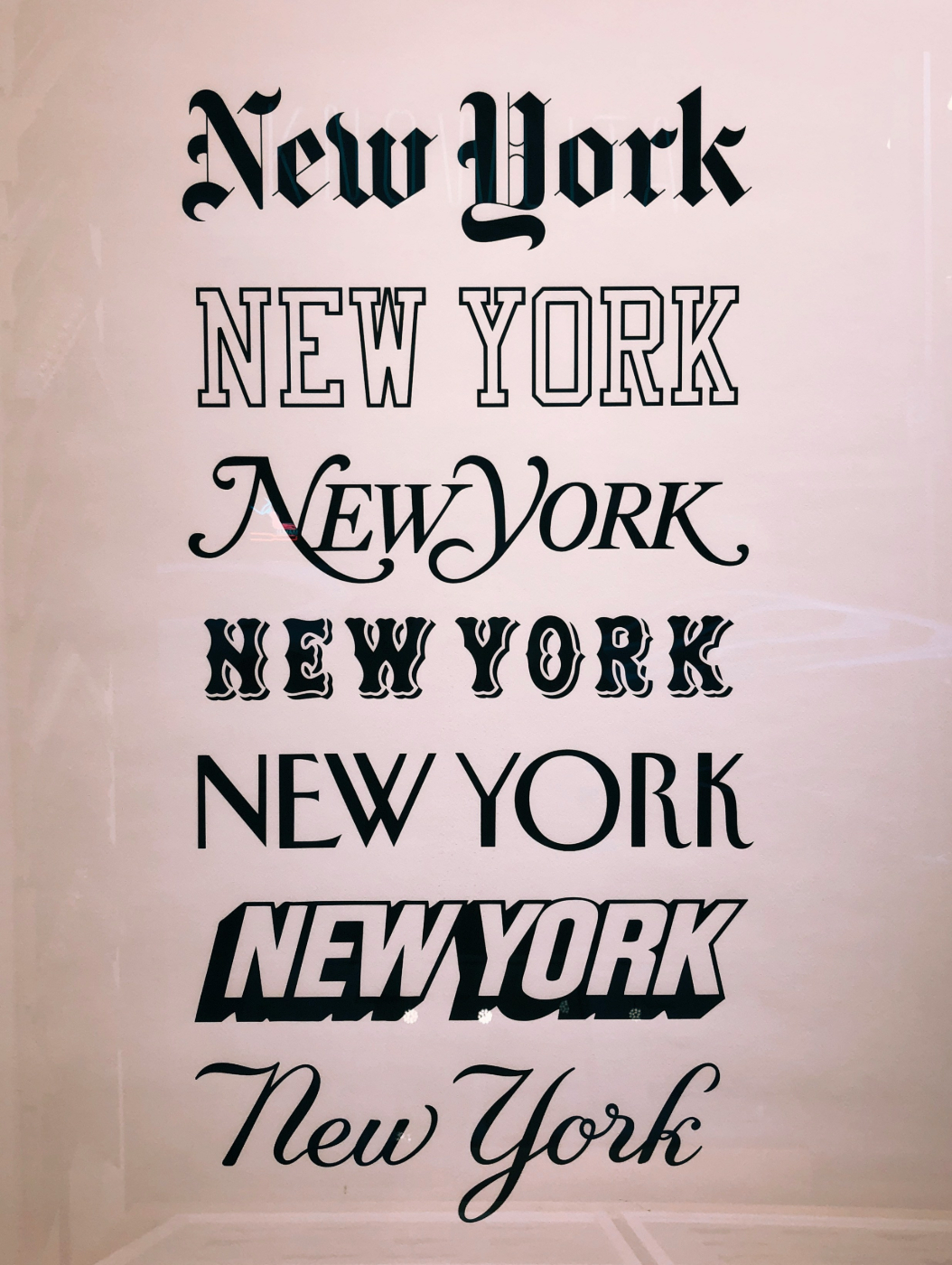 New York written in seven different fonts