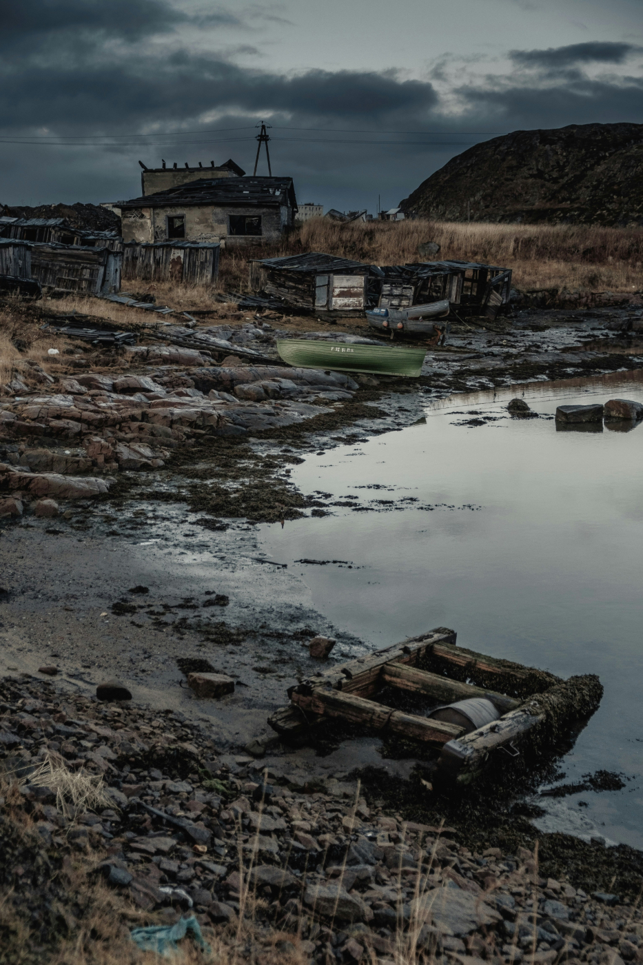 An empty and destroyed fishing village