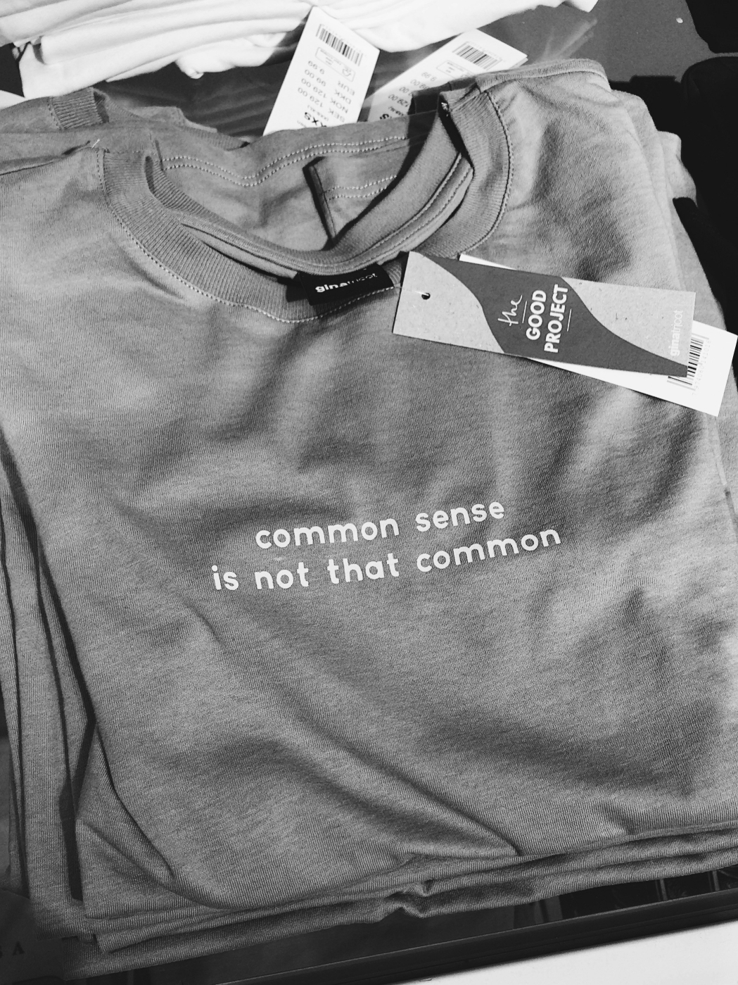 A gray T-shirt with Common Sense Is Not That Common on it
