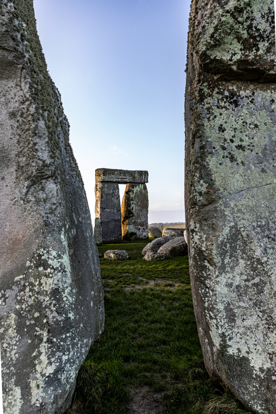 Stonehenge viewed between stones