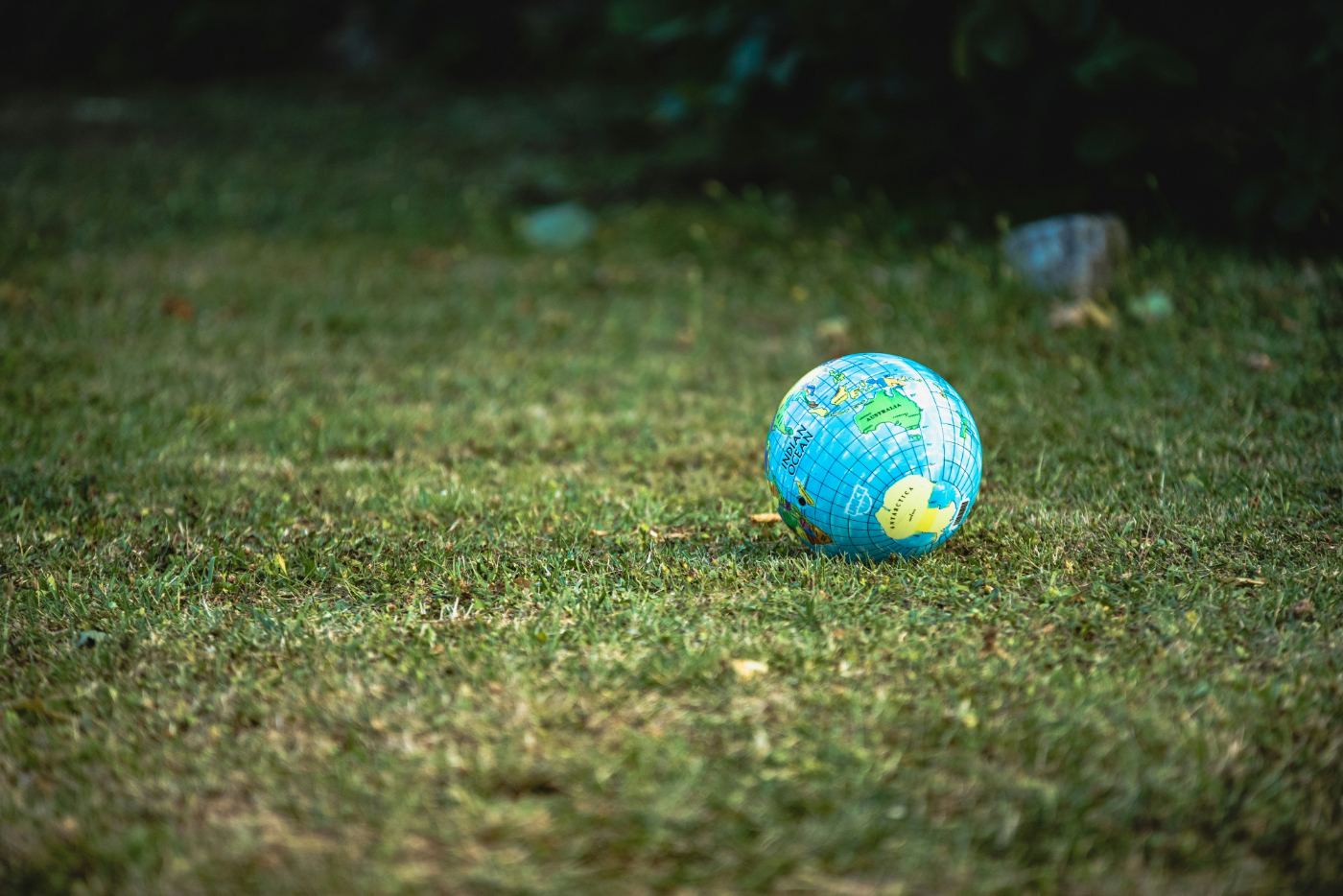 A globe laying in the grass