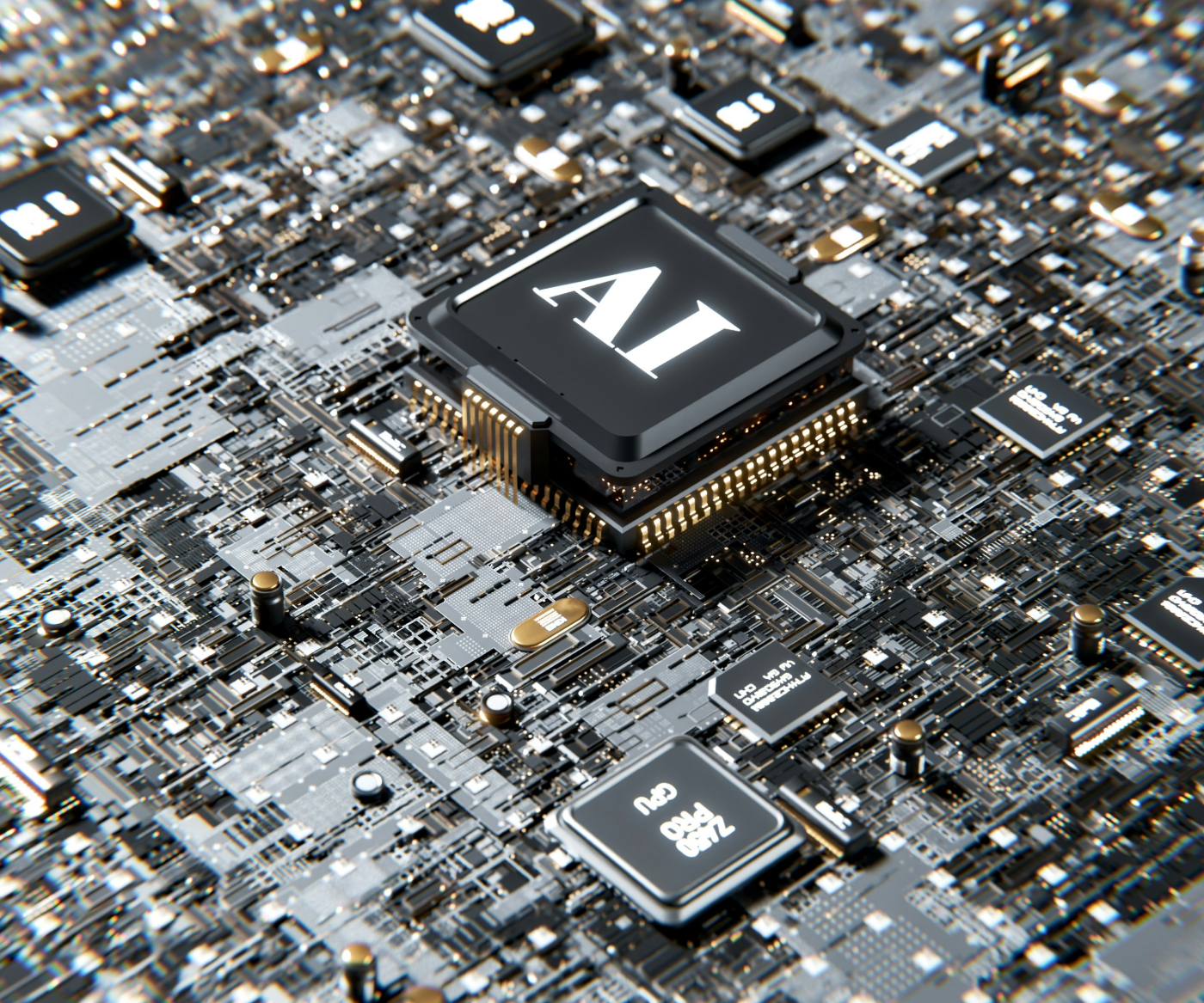 A motherboard with a large AI chip