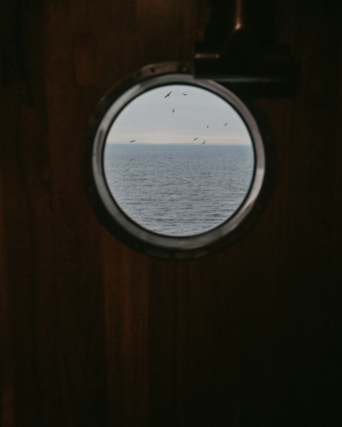 A port hole with a view of the open ocean