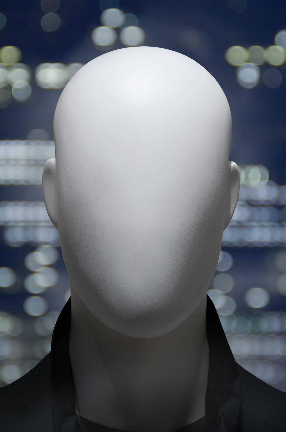A blank, white mannequin head