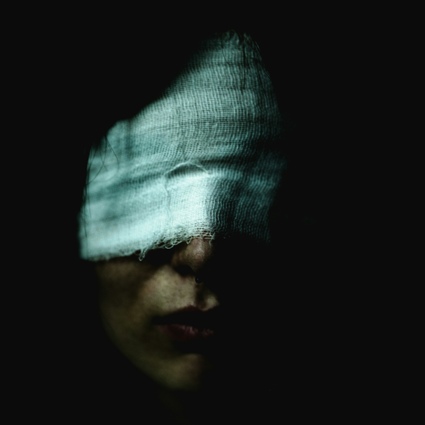 Close up of a woman blindfolded