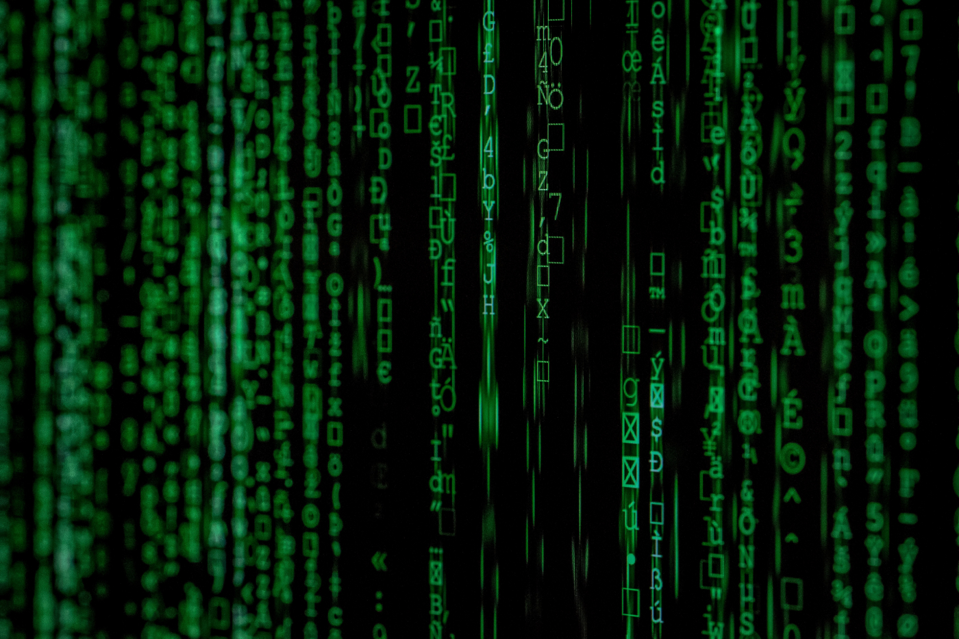 A still from The Matrix movie of dripping green code