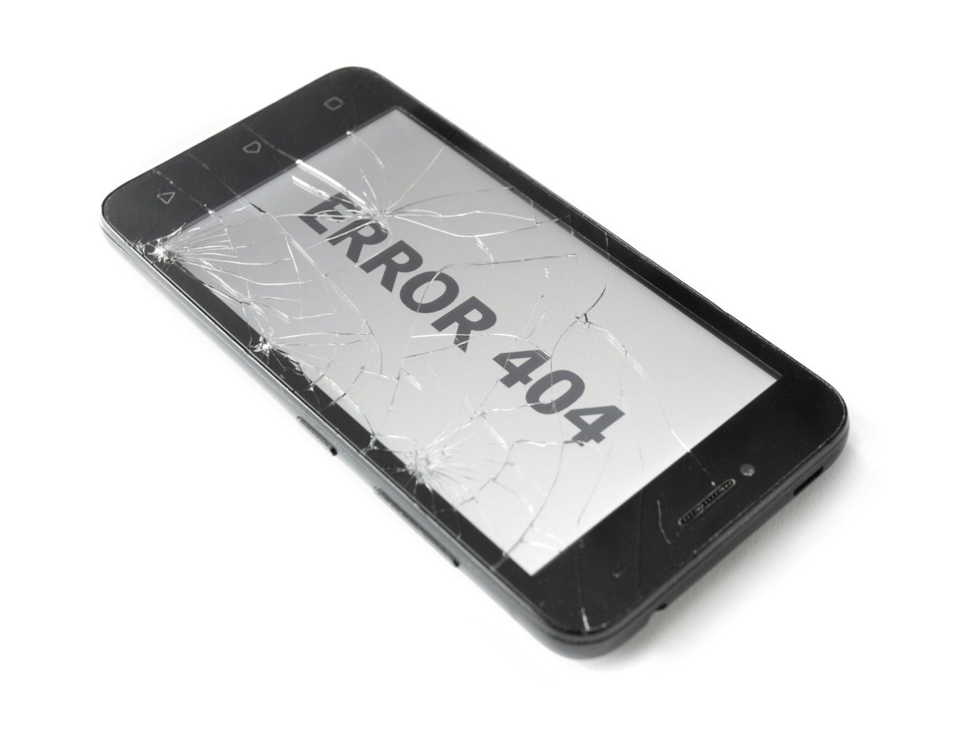Smartphone with cracked screen and an error 404 message