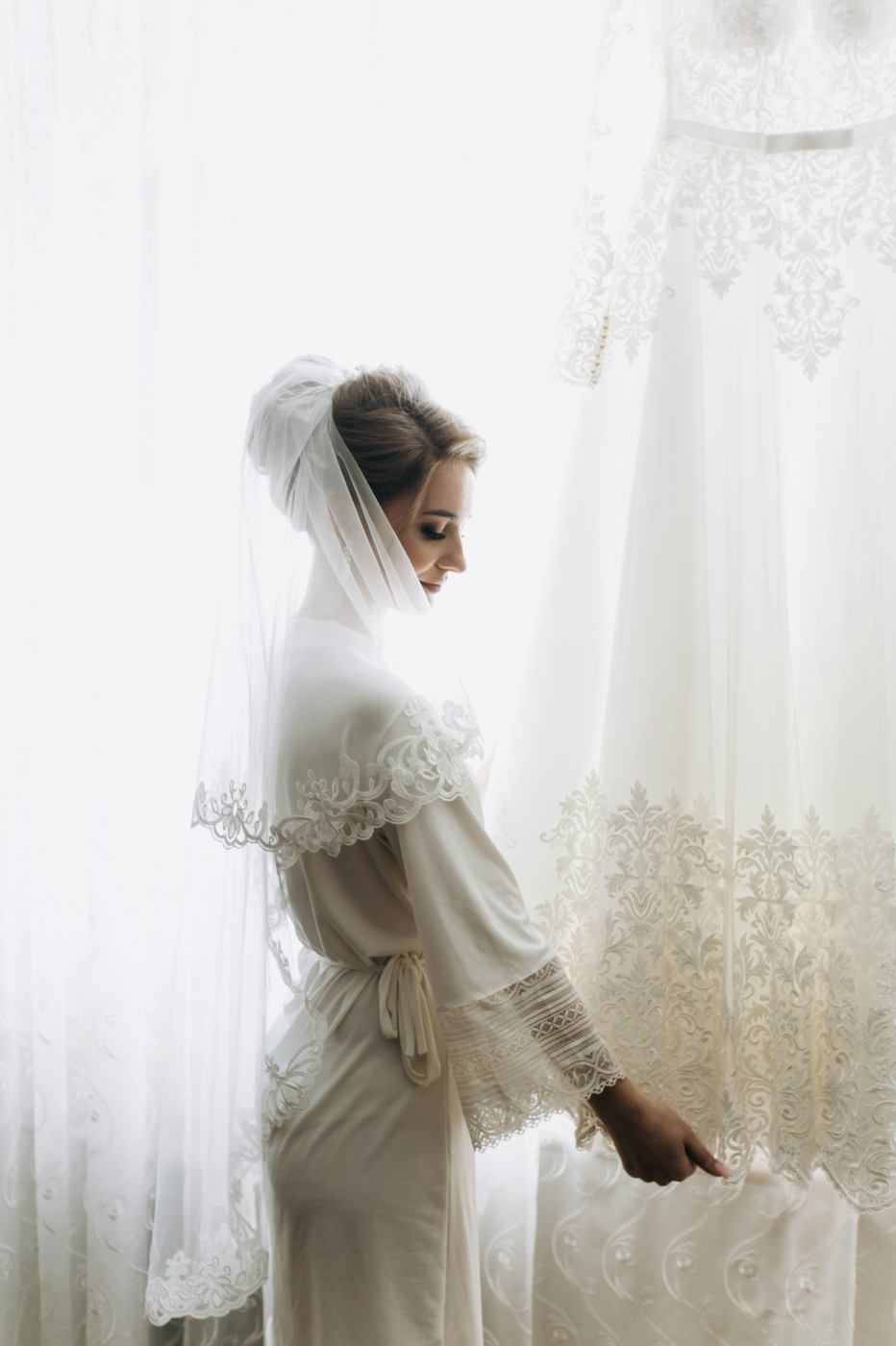 A woman in a white wedding dress