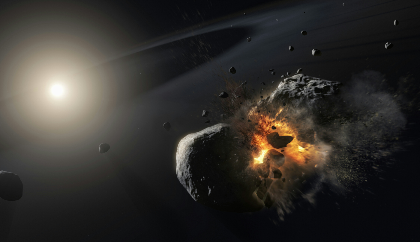 An artist's rendering of two planets colliding