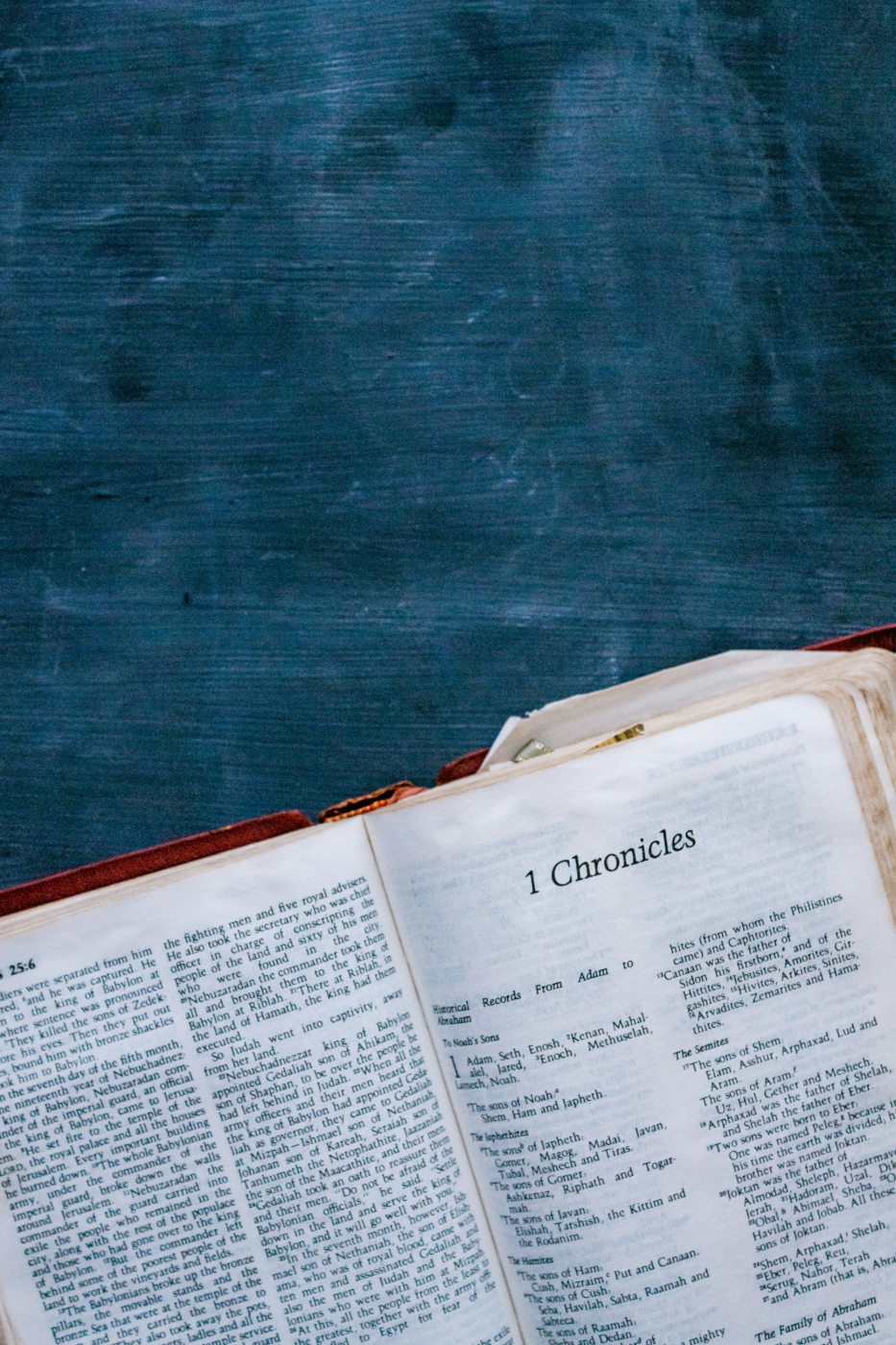 A Bible opened to First Chroniciles