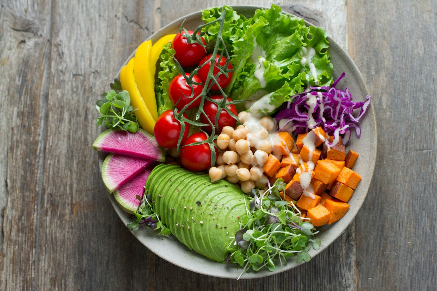 A bowl full of a beautiful salad