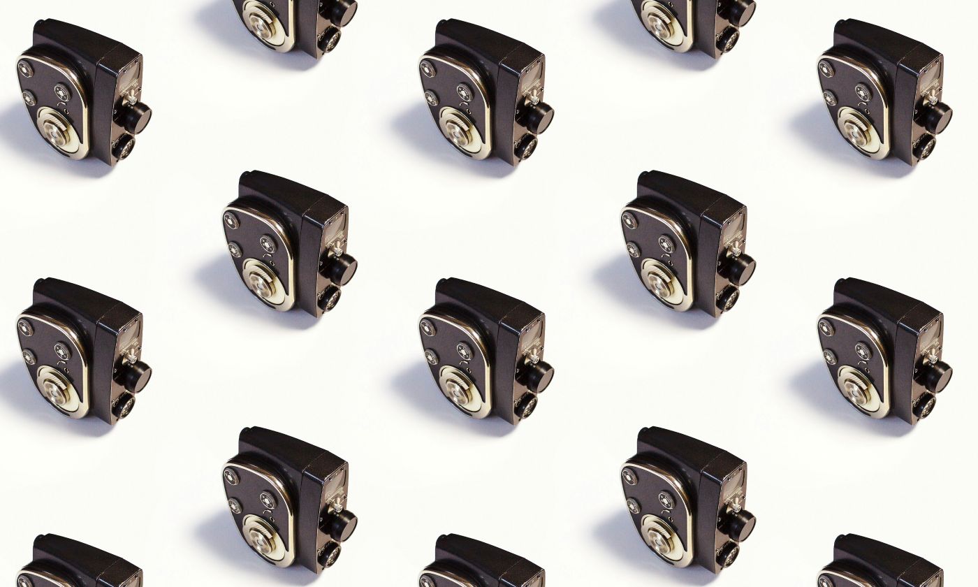 Many copies of the black Super 8 camera
