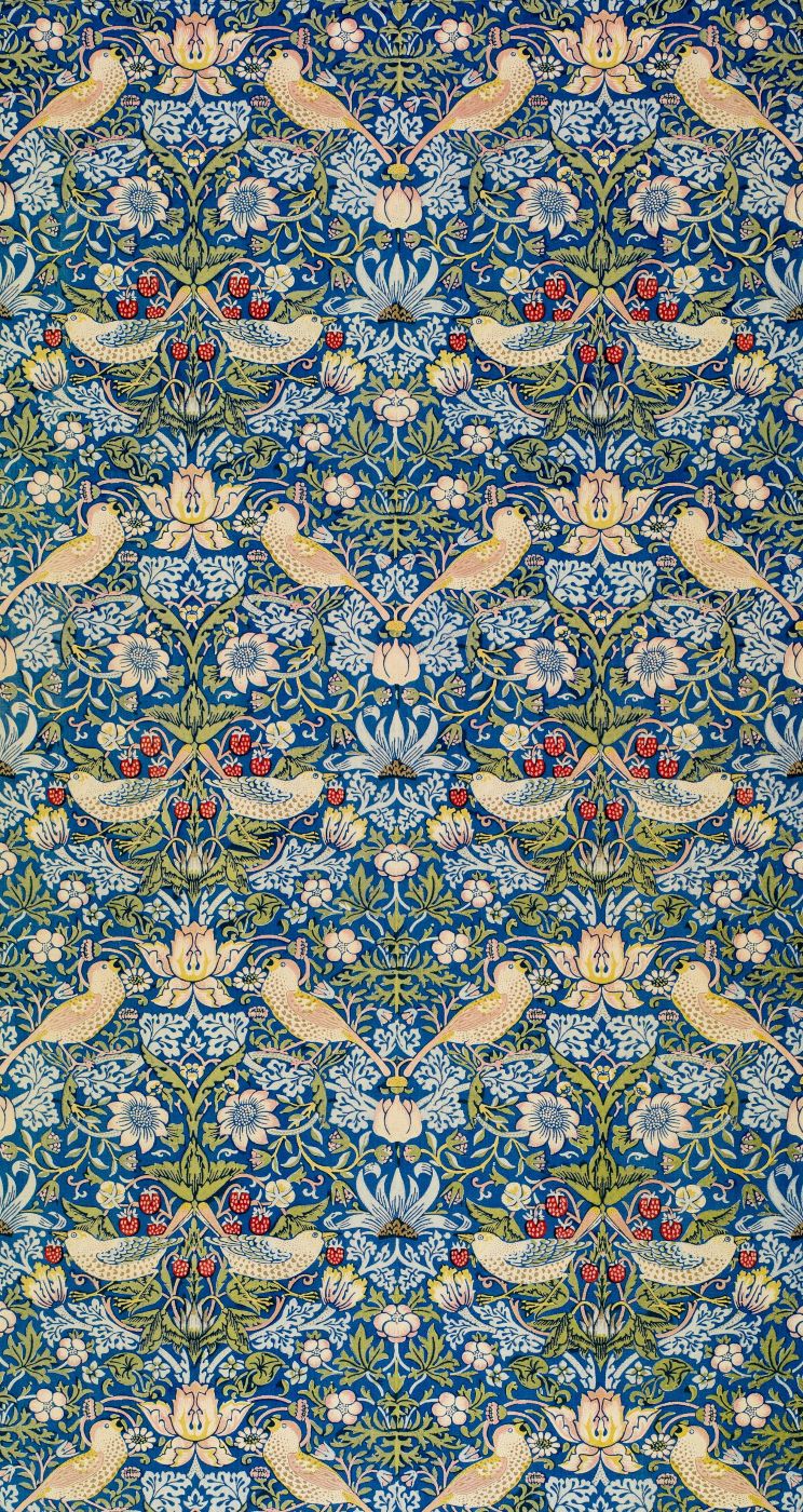 A textile with floral and avian designs