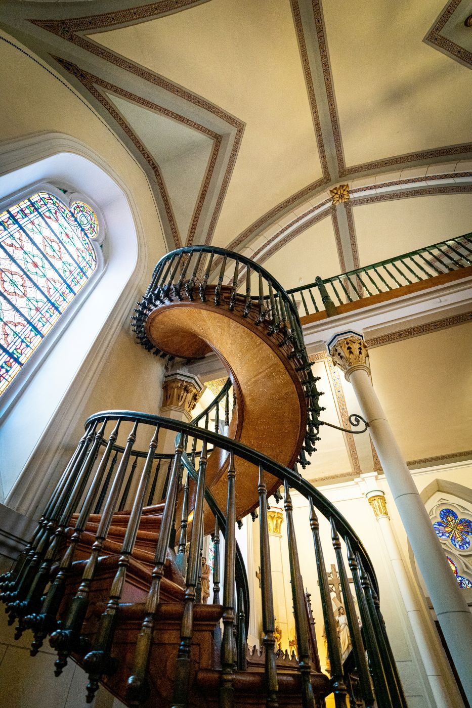 A spiral staircase in a church