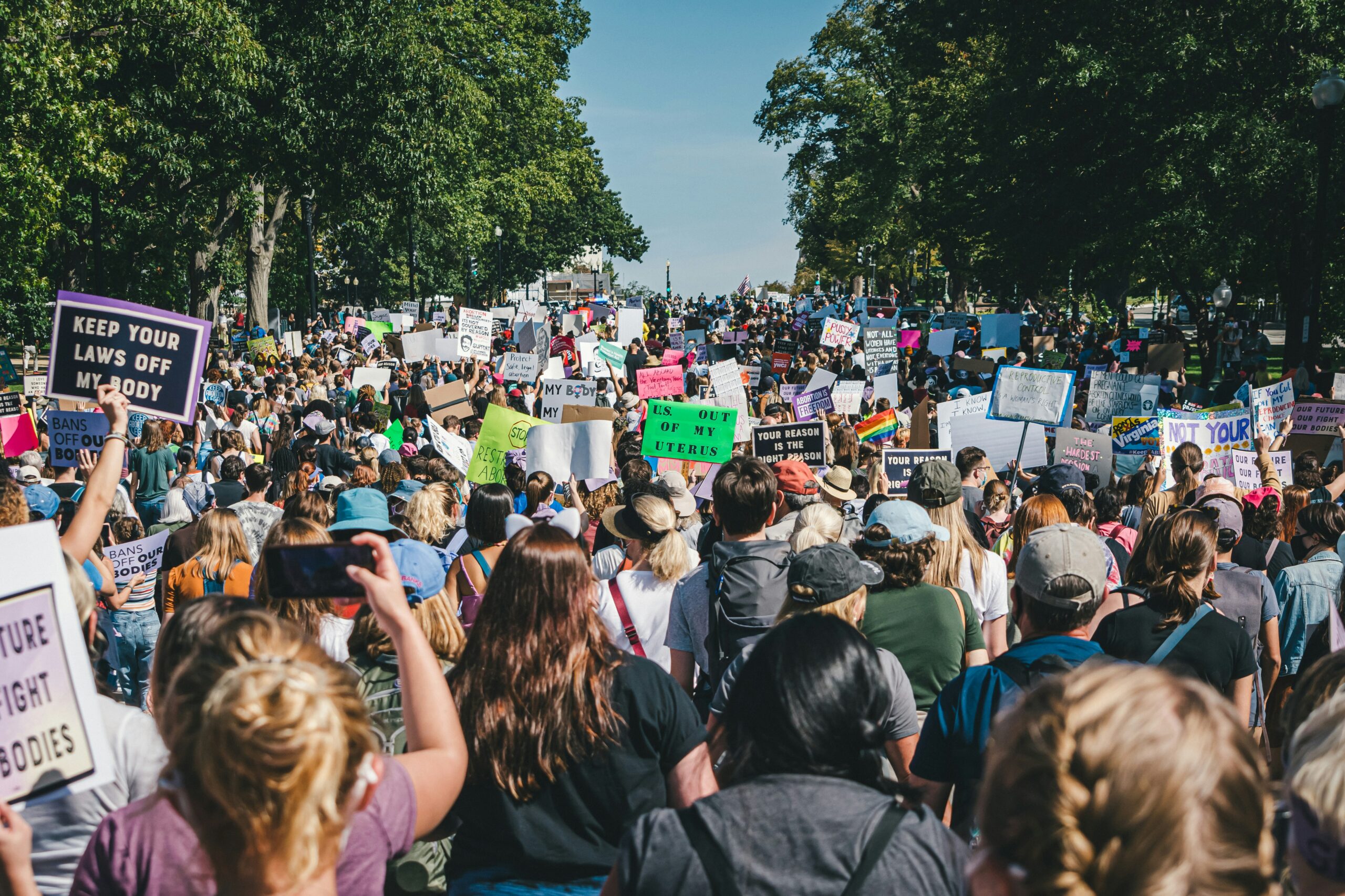 A crowd of protesters