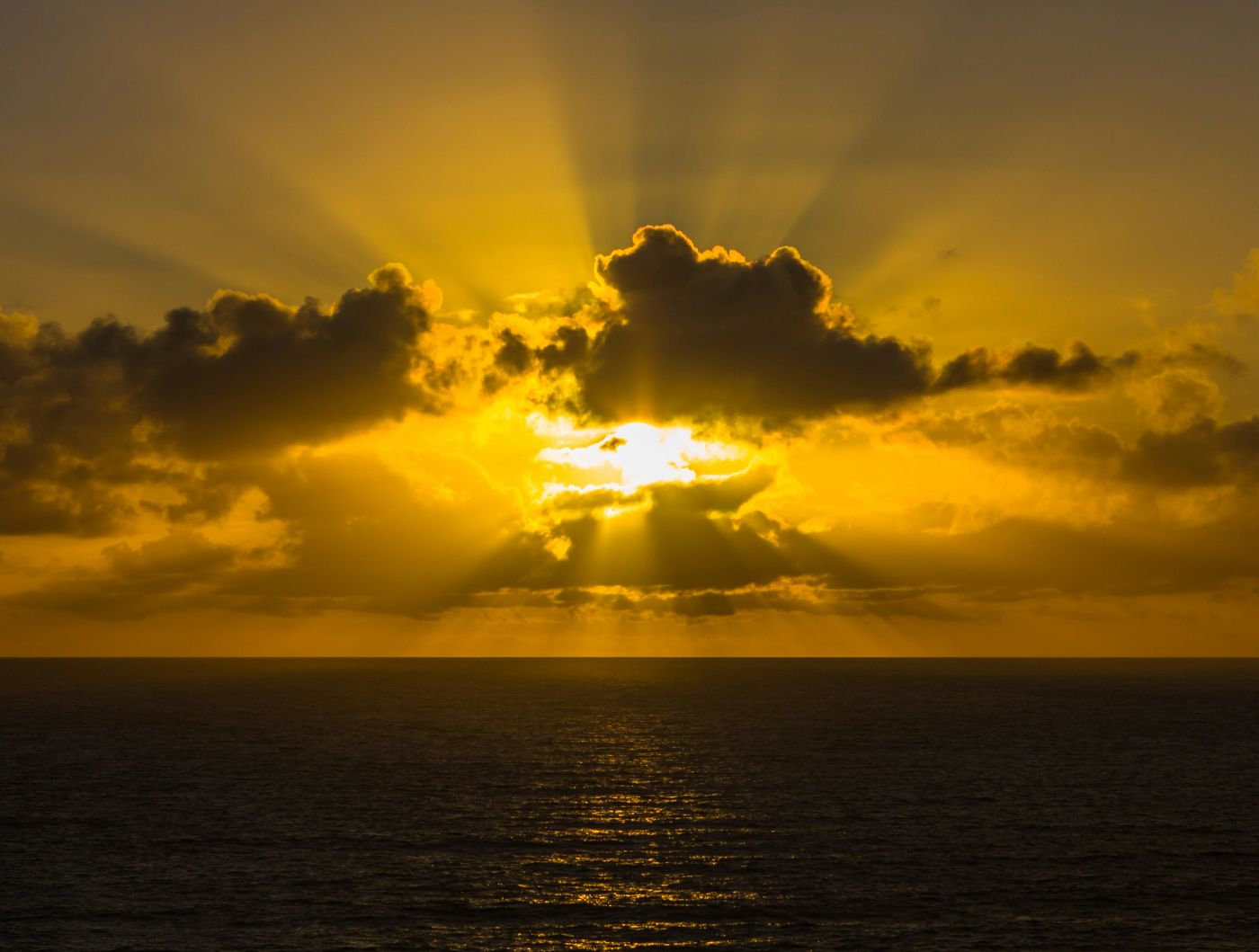 Golden hour, the sunset above the ocean