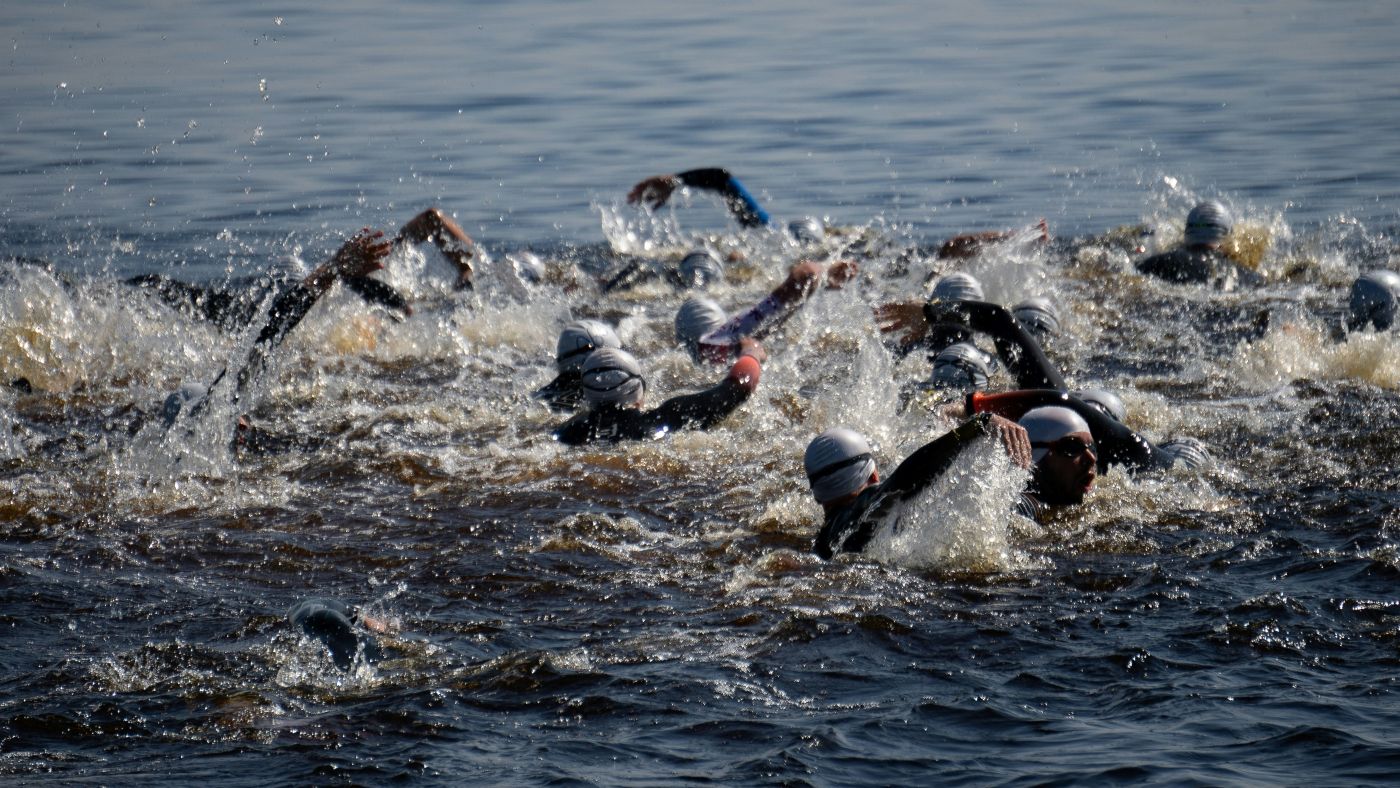Swimmers in an Ironman competition